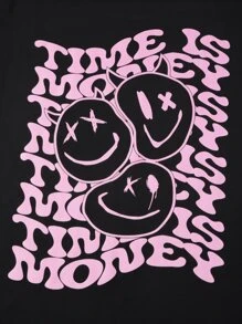 Claim Dot 男式卡通及口号图案落肩 T 恤 - 黑色 - 查看 3