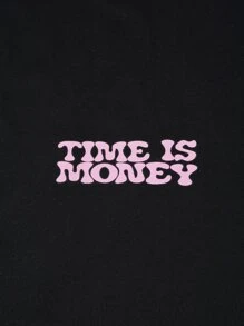 Claim Dot 男式卡通及口号图案落肩 T 恤 - 黑色 - 查看 4