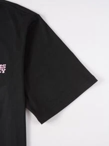 Claim Dot 男式卡通及口号图案落肩 T 恤 - 黑色 - 查看 5