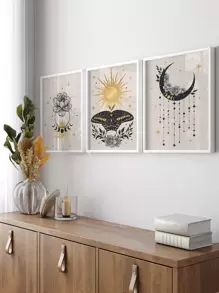 3 pièces Décoration murale peinture sans cadre affiche cadeau à papillon et lune - Multicolore - Voir 4