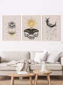 3 pièces Décoration murale peinture sans cadre affiche cadeau à papillon et lune - Multicolore - Voir 6