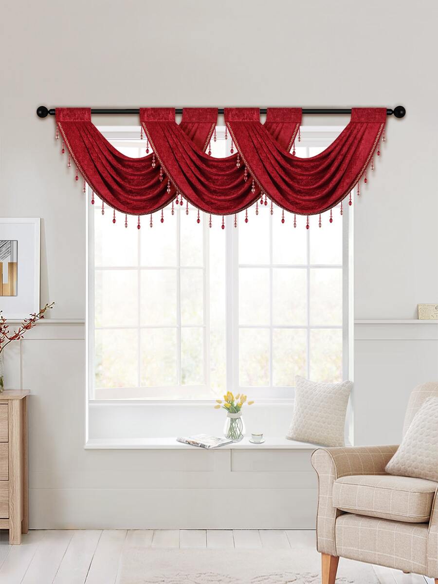 1 pieza Cenefa de ventana con diseño de cuenta - Rojo - Ver 1
