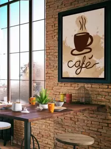 2pcs Coffee Cup & Letter Graphic Unframed Painting Rama Decoration Rama,Wall Art,Canvas,Poster - Multicolor - View 6