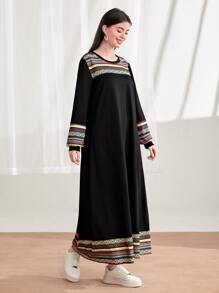 Mulvari 條紋印花燈籠袖衛衣連衣裙 - 黑色 - 查看 4