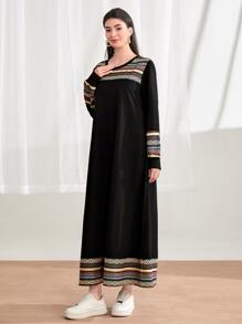 Mulvari 條紋印花燈籠袖衛衣連衣裙 - 黑色 - 查看 5