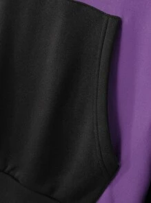 Aesthetic Post 男士撞色字母圖案加絨內裏抽繩連帽衫 - 紫色 - 查看 3