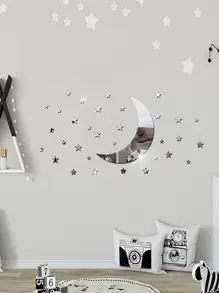 Moon & Star Mirror Sticker - Silver - View 1