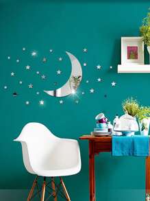 Moon & Star Mirror Sticker - Silver - View 5