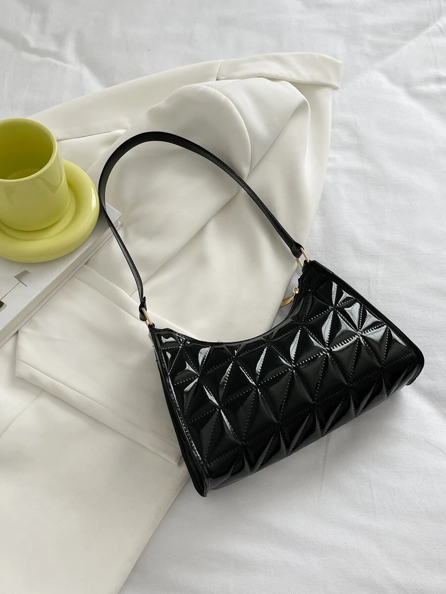 Geometric Embossed Zipper Bag Shoulder Bag Vintage,Casual Quilted Portable,Lightweight For Women, Rookies & White-Collar Workers,For Girl,For Woman Gift Bag,Perfect For Office,Work ,Business,Commute