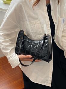 Geometric Embossed Zipper Bag Shoulder Bag Vintage,Casual Quilted Portable,Lightweight For Women, Rookies & White-Collar Workers,For Girl,For Woman Gift Bag,Perfect For Office,Work ,Business,Commute