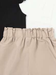 SHEIN Young Girl Ruffle Sleeve Tee & Paperbag Waist Shorts - Multicolor - View 7