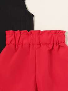 Toddler Girls Ruffle Sleeve Tee & Paperbag Waist Shorts Without Bag - Multicolor - View 5