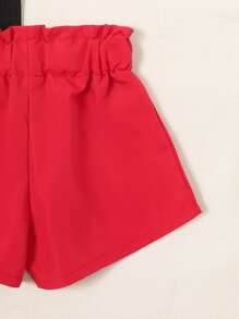 Toddler Girls Ruffle Sleeve Tee & Paperbag Waist Shorts Without Bag - Multicolor - View 6