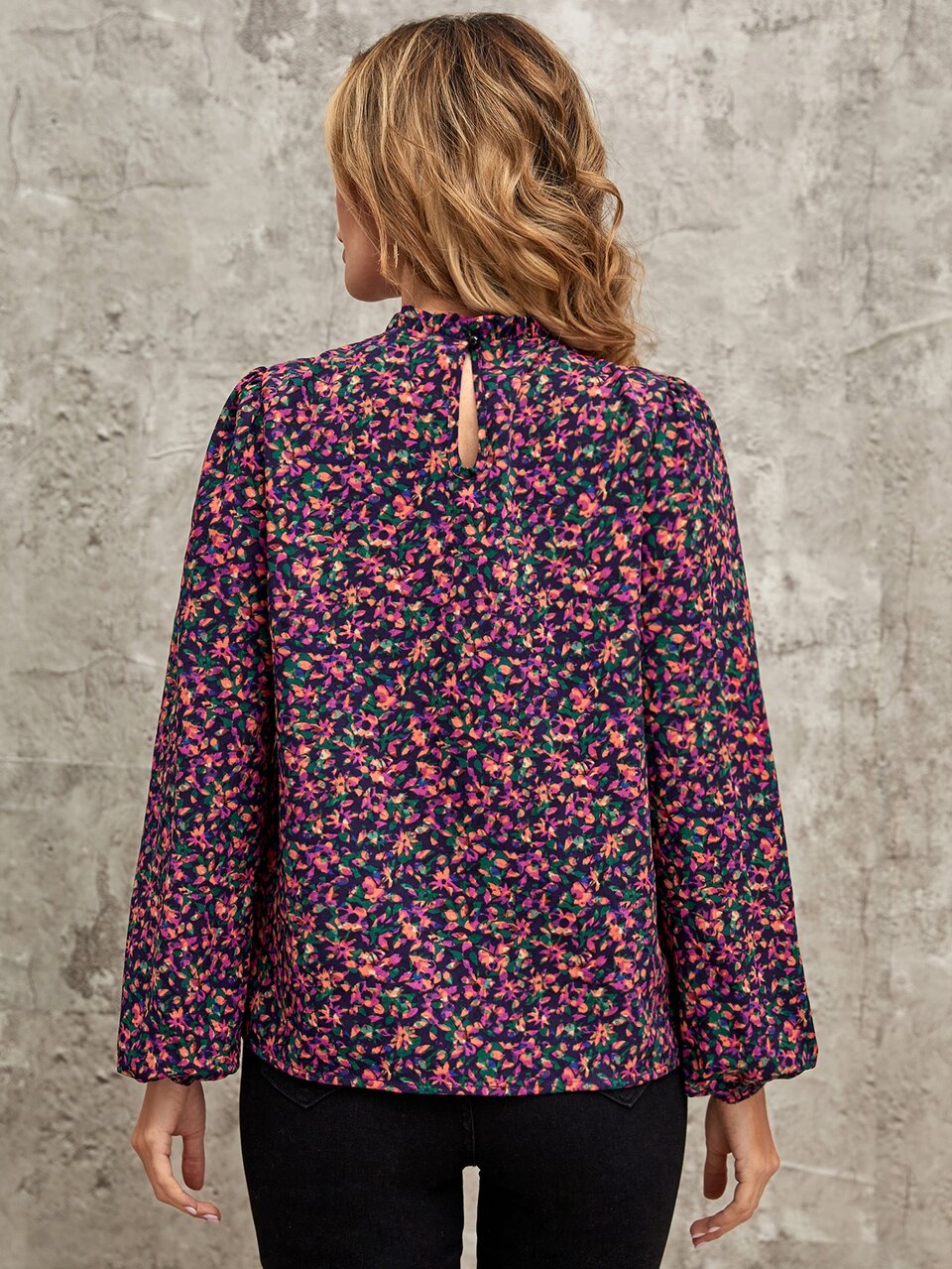 Women's Vacation All Over Print Collared Bubble Long Sleeve Casual Loose Blouse,Long Sleeve Tops