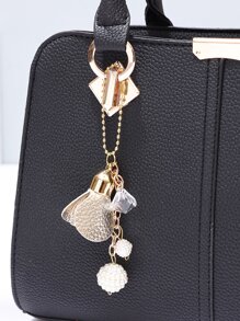 新款女士手提包，女士优雅手提包，经典单肩包，带绒球装饰的时尚手提包，适合作为送给女性、新晋专业人士和白领人士的母亲节礼物 - 黑色 - 查看 7