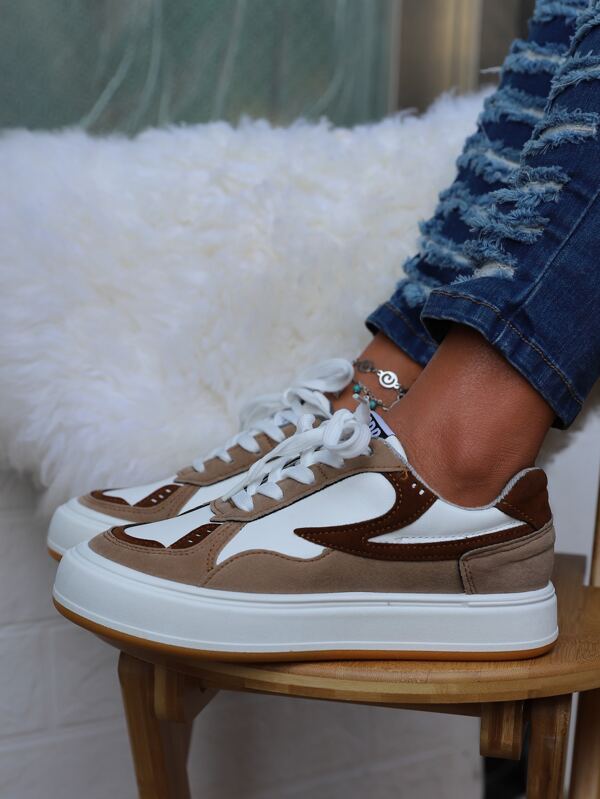 Women Casual Shoes Colorblock LaceUp Front Skate Shoes SHEIN UK