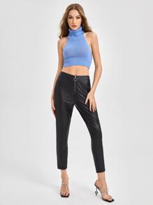 Cayetano Top tejido crop cuello alto de espalda abierta - Azul - Ver 5