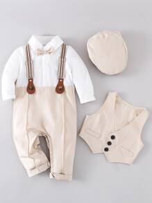 Baby Boy Colourblock Bow Front 2 In 1 Jumpsuit & Waistcoat & Hat - Multicolor - View 1