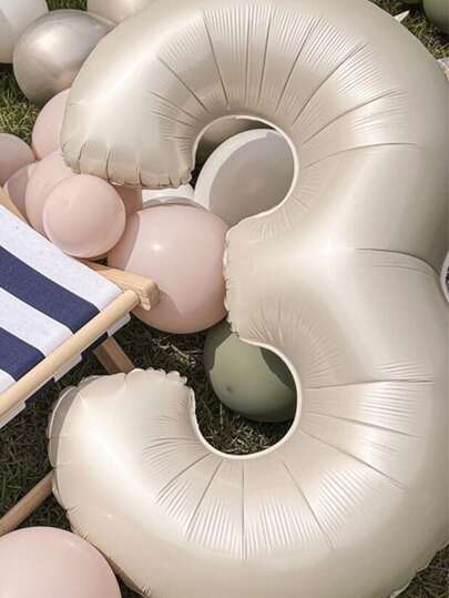 1pc Number Shaped Balloon, 40 Inch Cream Balloon For Birthday Party, Back To School Valentine Day