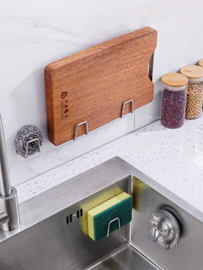 1 pezzo Porta-spugna senza fori, rastrelliera da parete per spugne, griglia da lavandino in acciaio inossidabile