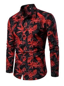 男士熱帶圖案前紐扣襯衫 - 彩色 - 查看 1