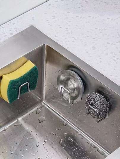 1pc No-Drill Sponge Holder,Wall Mount Sponge Rack,Stainless Steel Sink Drain Rack
