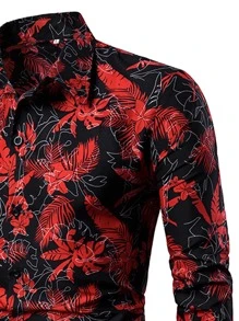 男士熱帶圖案前紐扣襯衫 - 彩色 - 查看 4