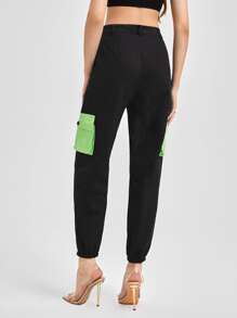 Felicity Colourblock Flap Pocket Cargo Trousers - Black - View 2