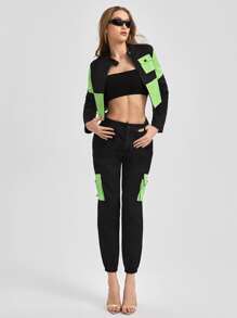 Felicity Colourblock Flap Pocket Cargo Trousers - Black - View 5