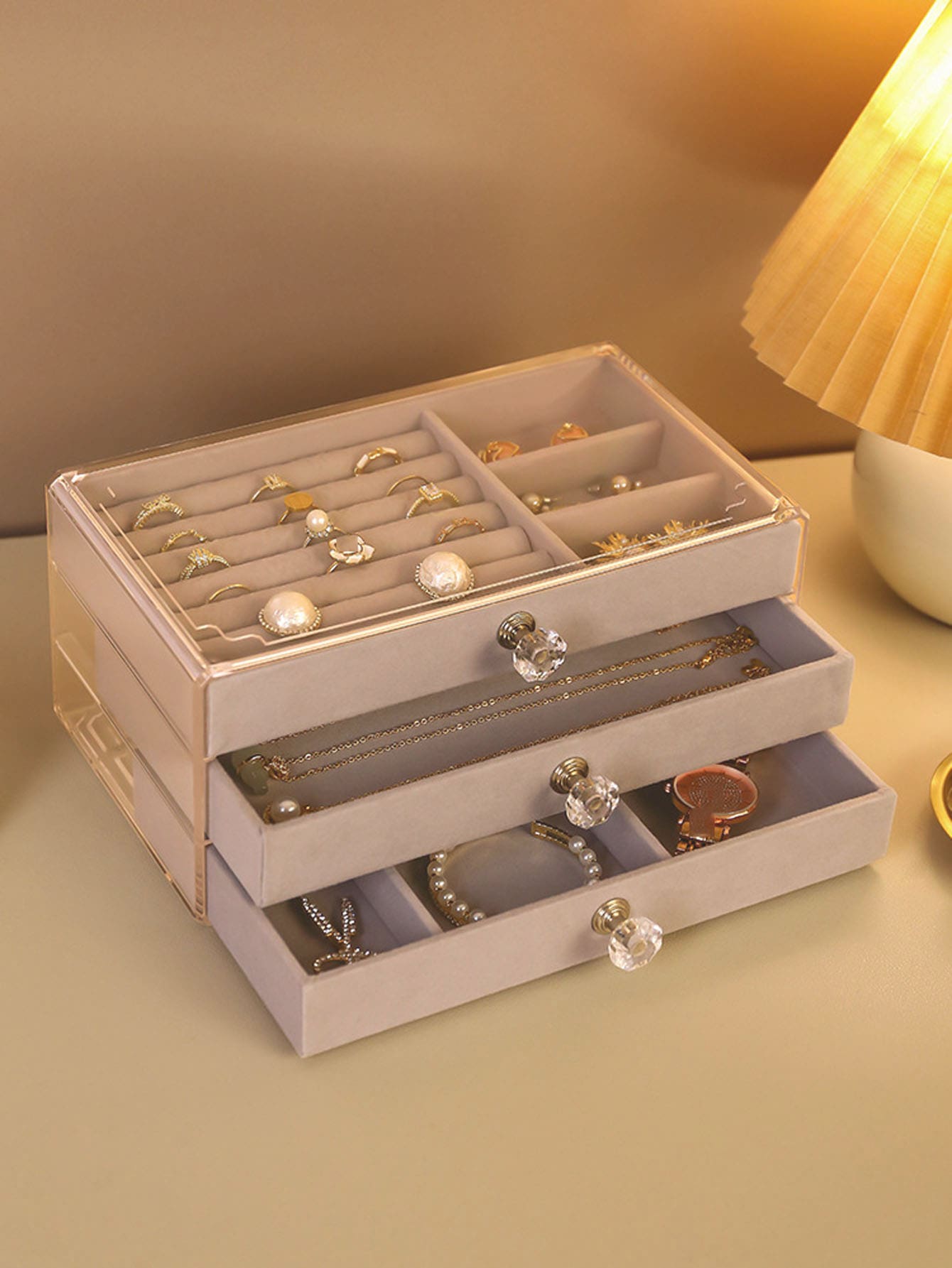 1 hộp đựng đồ trang sức nhiều lưới - Xám - Xem 1