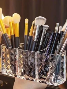 透明化妆品收纳盒，1个装，3格化妆品整理盒，眼线笔眉笔展示盒，桌面笔筒，收纳整理，办公学习用品，梳妆台、浴室、梳妆台、房间、家居、卧室、浴室、房屋、粉色房间、客厅装饰、旅行用品、礼品袋、送给妈妈、爸爸、男士、朋友、老师的礼物、生日礼物、婚礼礼物、办公桌、书架、配件、礼品盒、趣味礼物、收纳、送给女性的礼物、圣诞礼物、女性礼物创意 - 無色 - 查看 2