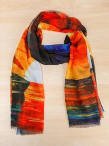 Pañuelo montaña & con estampado de sol ribete crudo - Multicolor - Ver 1