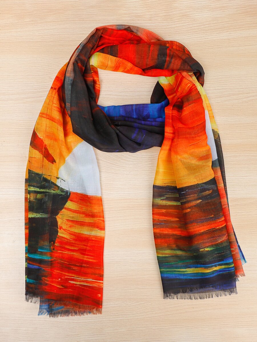 Pañuelo montaña & con estampado de sol ribete crudo - Multicolor - Ver 1