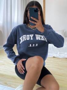 Flirla 落肩字母图案套头衫，长袖上衣