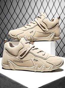 Men Letter Patch Decor Lace-up Front Handmade Shoes - Khaki - View 3