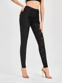 GD GRL BHVIOR Zebra Striped Mesh Insert Leggings - Black - View 1