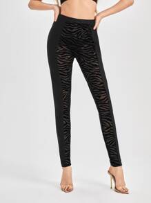 GD GRL BHVIOR Zebra Striped Mesh Insert Leggings - Black - View 3