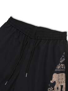 Manfinity RSRT Men Elephant Print Drawstring Waist Oversize Pants Baggy Long Harem Graphic Color Block Going Out, For Fall - Black - View 5