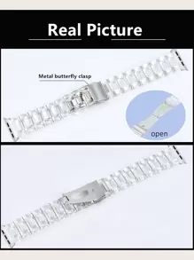 1入組女性時尚純色清晰冰川風格樹脂蘋果手錶帶，蘋果手錶帶，蘋果手錶帶，手錶帶相容蘋果手錶帶，手錶帶相容SE/Ultra/9/8/7/6/5/4/3/2/1，相容於38/40/41/42/44/45/49mm - 無色 - 查看 4