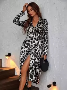 SHEIN Privé Allover Print Wrap Knot Side Dress - Multicolor - View 1