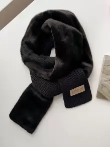 1 chiếc khăn quàng cổ ấm áp màu trơn tối giản, khăn quàng cổ thời trang cho phụ nữ - màu đen - Xem 1