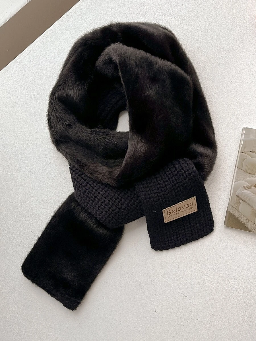 1 chiếc khăn quàng cổ ấm áp màu trơn tối giản, khăn quàng cổ thời trang cho phụ nữ - màu đen - Xem 1
