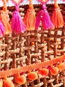 SHEIN VCAY Straw Handbag, Teenagers Plain Color Fringe Flap Simple & Fashionable Design - Khaki - View 6