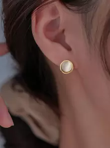 圆形耳钉 - 金黃色 - 查看 1