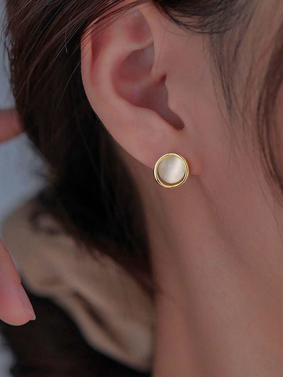 圆形耳钉 - 金黃色 - 查看 1