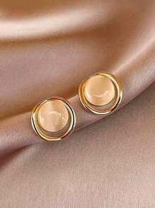 圆形耳钉 - 金黃色 - 查看 2