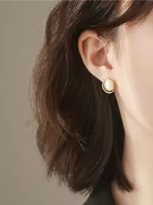 圆形耳钉 - 金黃色 - 查看 4