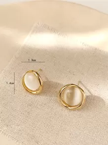 圆形耳钉 - 金黃色 - 查看 6