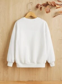 SHEIN 女孩汽車和字母圖案落肩袖套頭衫 - 白色 - 查看 2