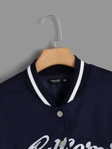 SHEIN EZwear Plus Letter Graphic Colourblock Drop Shoulder Varsity Jacket - Blue and White - View 3